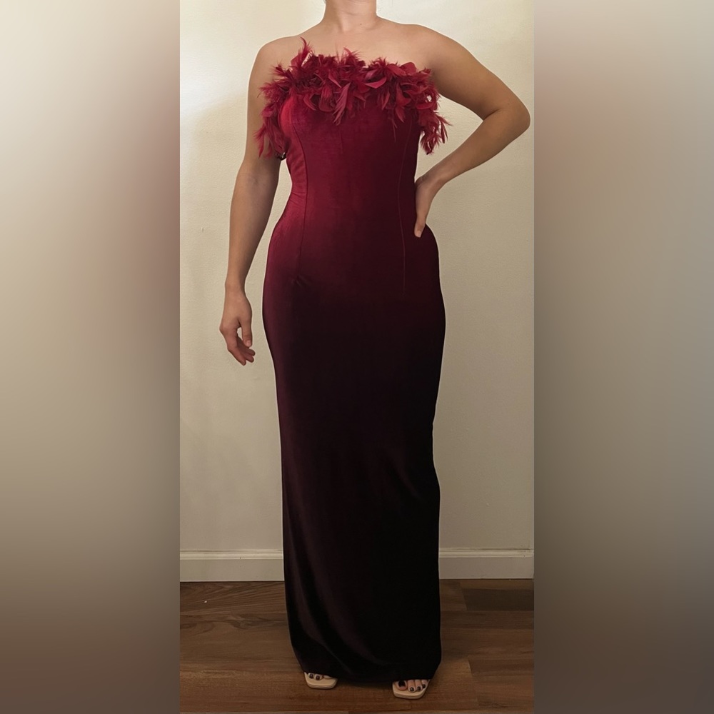 Velvet ombré dress with feather neck line